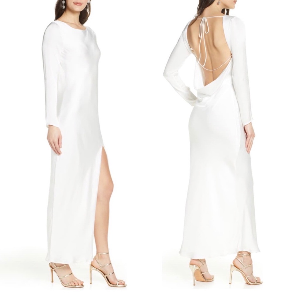 Bardot River Bias Long Sleeve Openback Satin Dress